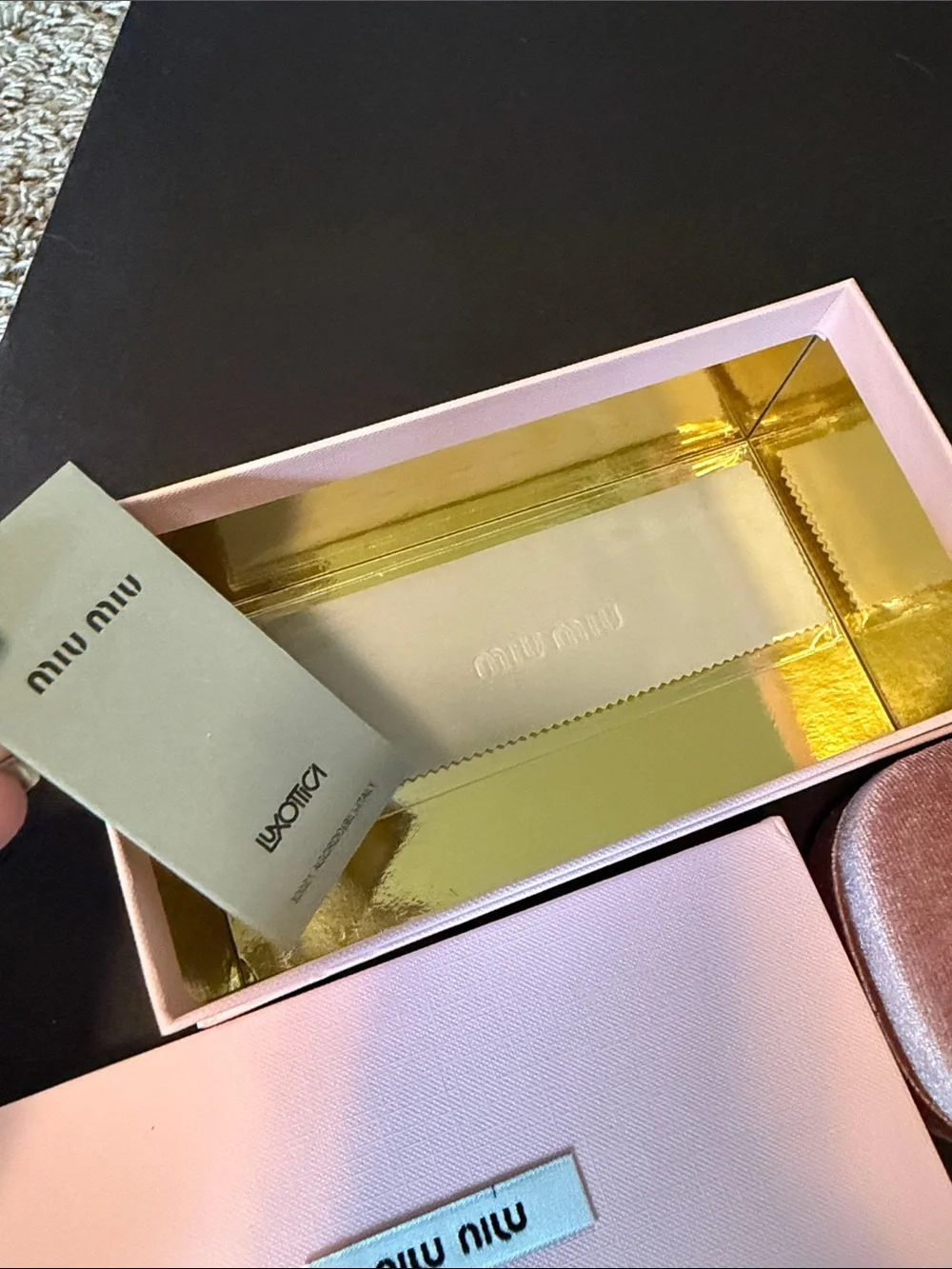 Miu Miu Rimless Sunglasses with Purple Gradient Lenses and Gold Accents